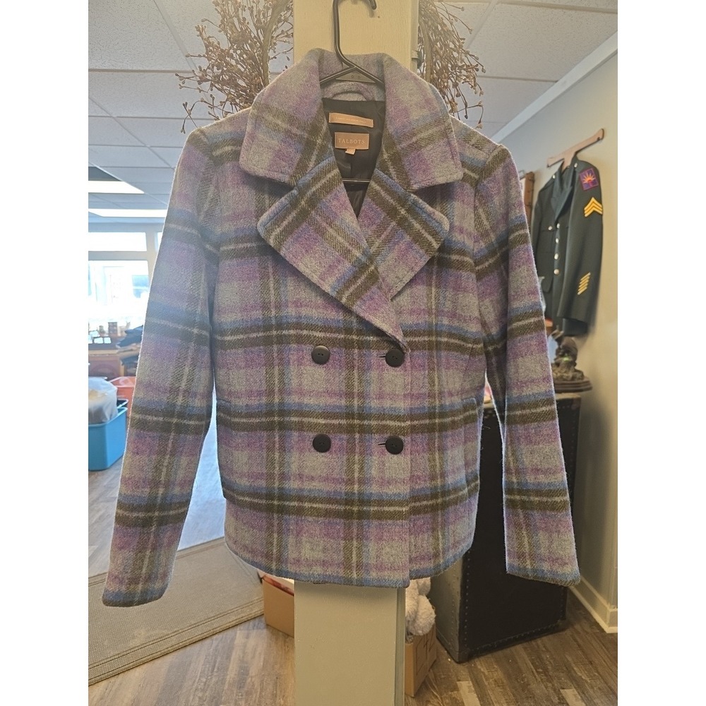 Talbots Blazer Women's Size XS Wool Blend Windowpane‎ Plaid Suit Jacket EUC